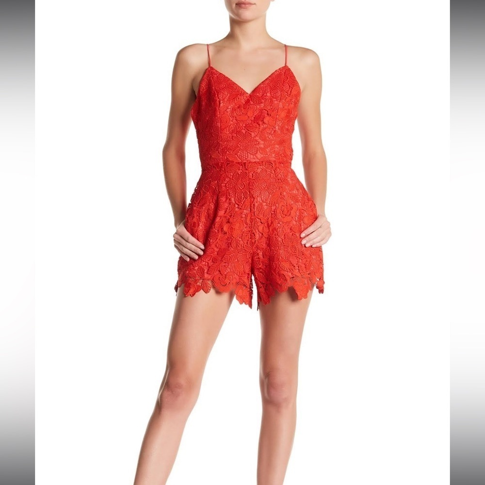 Lover + Friends Songbird Romper in Coral Reef